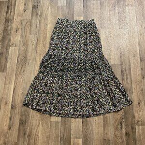 Ophelia Roe Patterned Tiered Maxi Skirt Size Small Green Purple Gold
